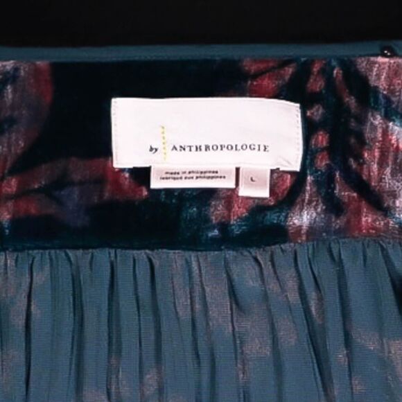 Anthropologie Women's Blouse Teal Peach Floral Velvet Oversized Tie Front Top L - Picture 3 of 10
